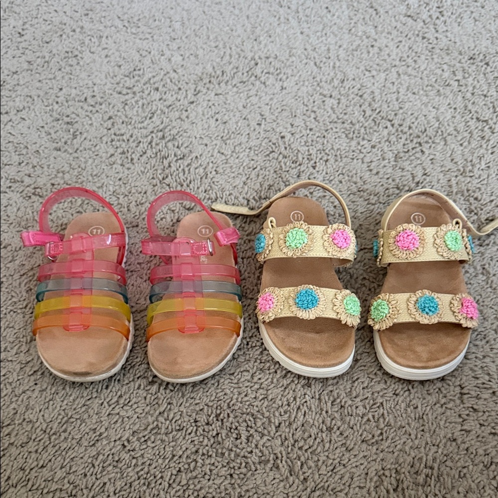 Cat&Jack-Kids Multicolor Jelly Sandals and Beige Floral Strap Sandals - Set of 2